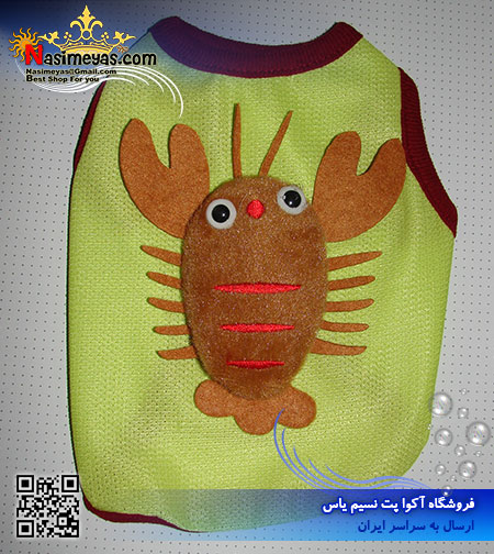 فروش تی شرت سگ و گربه سایز 1 سبز طرح خرچنگ برجسته